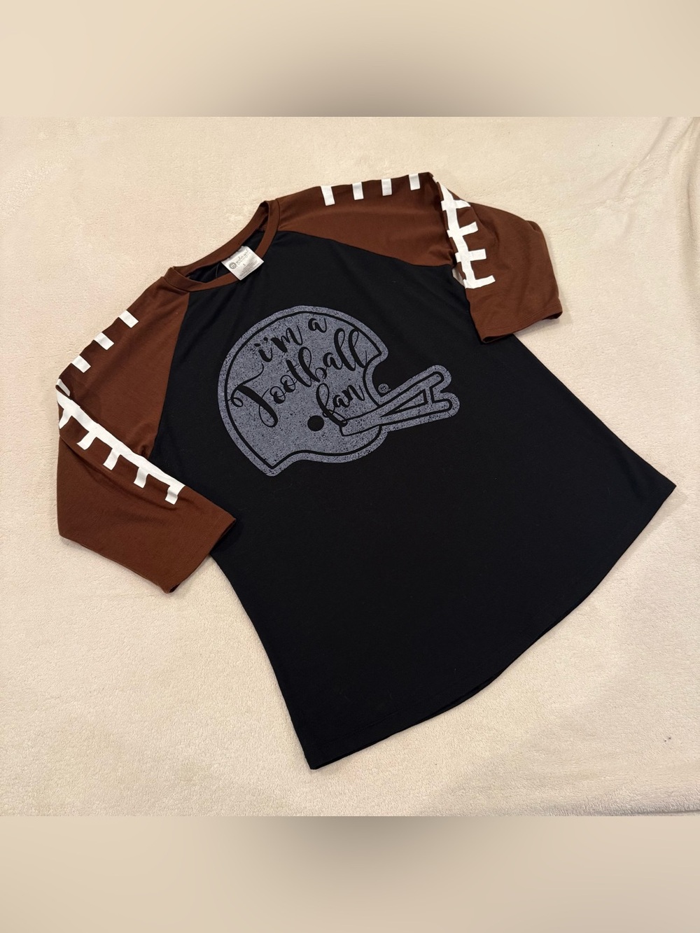 Women’s Football Fan Raglan Tee - Black & Brown
